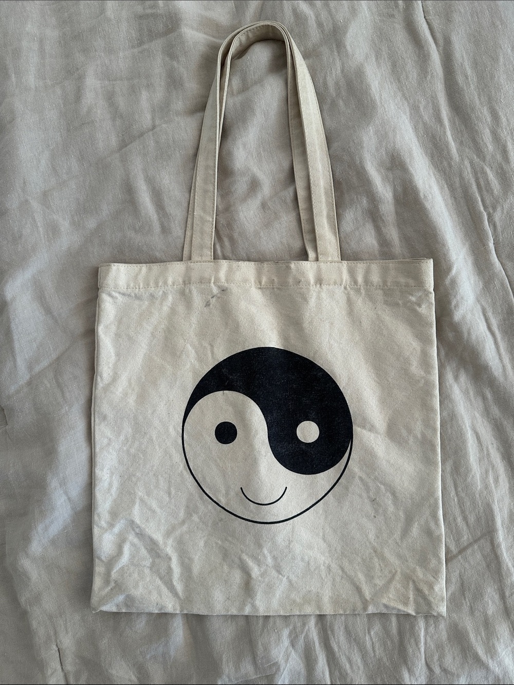 Madewell Yin Yang Happy Face Smiley 100% Cotton Tote Bag Purse
